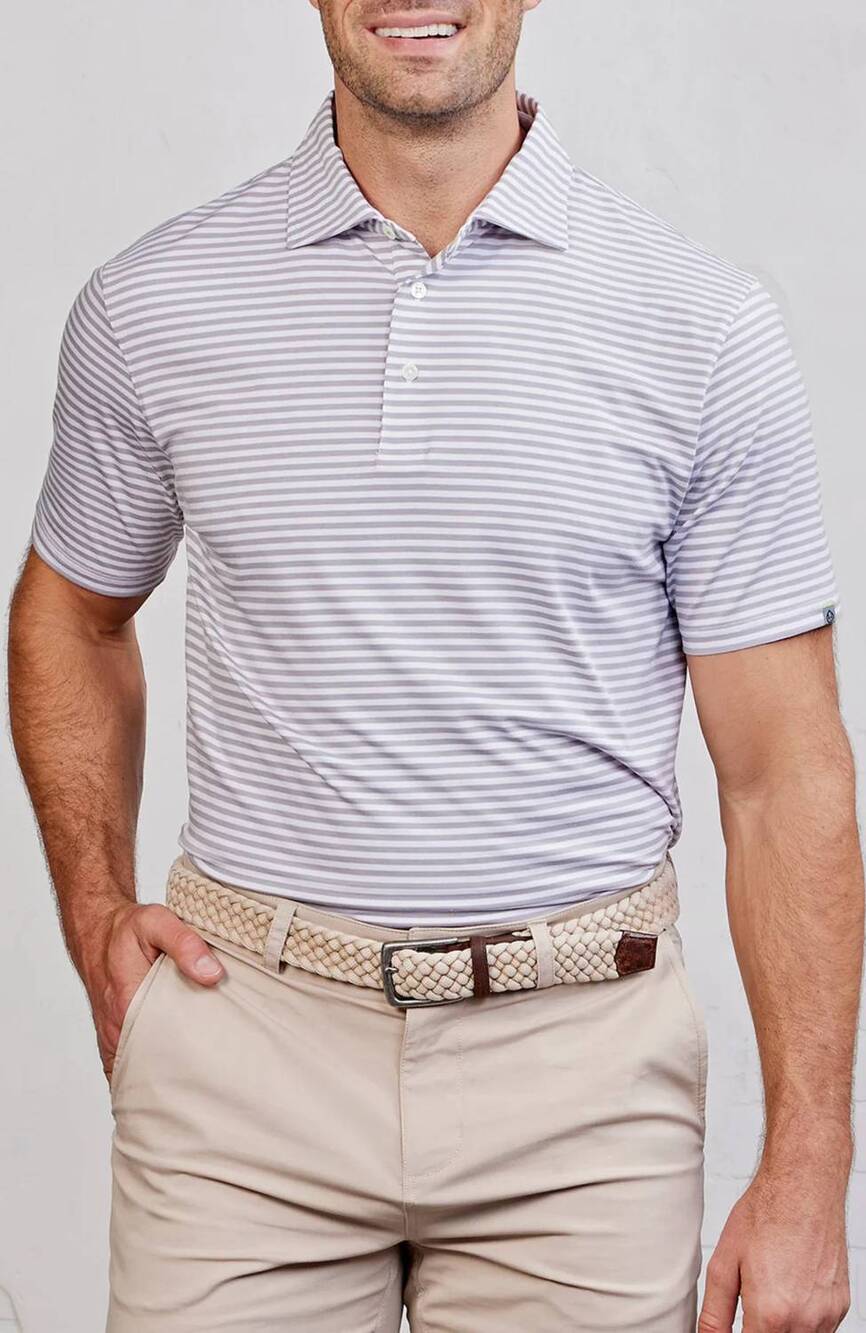 NEW TASC air stripe cloud polo in silver/ white